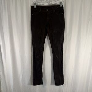 Genetic Denim Jeans 28 Leather Brown Flat Front Faux Front Pockets Dry Clean